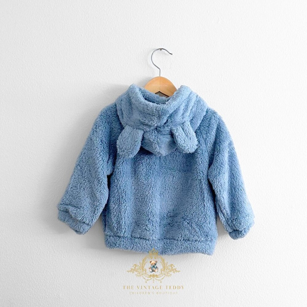 NWT Cute Baby & Toddler TeddyBear Plush Hoodie Jacket Winter Coat SkyBlue 12-24M